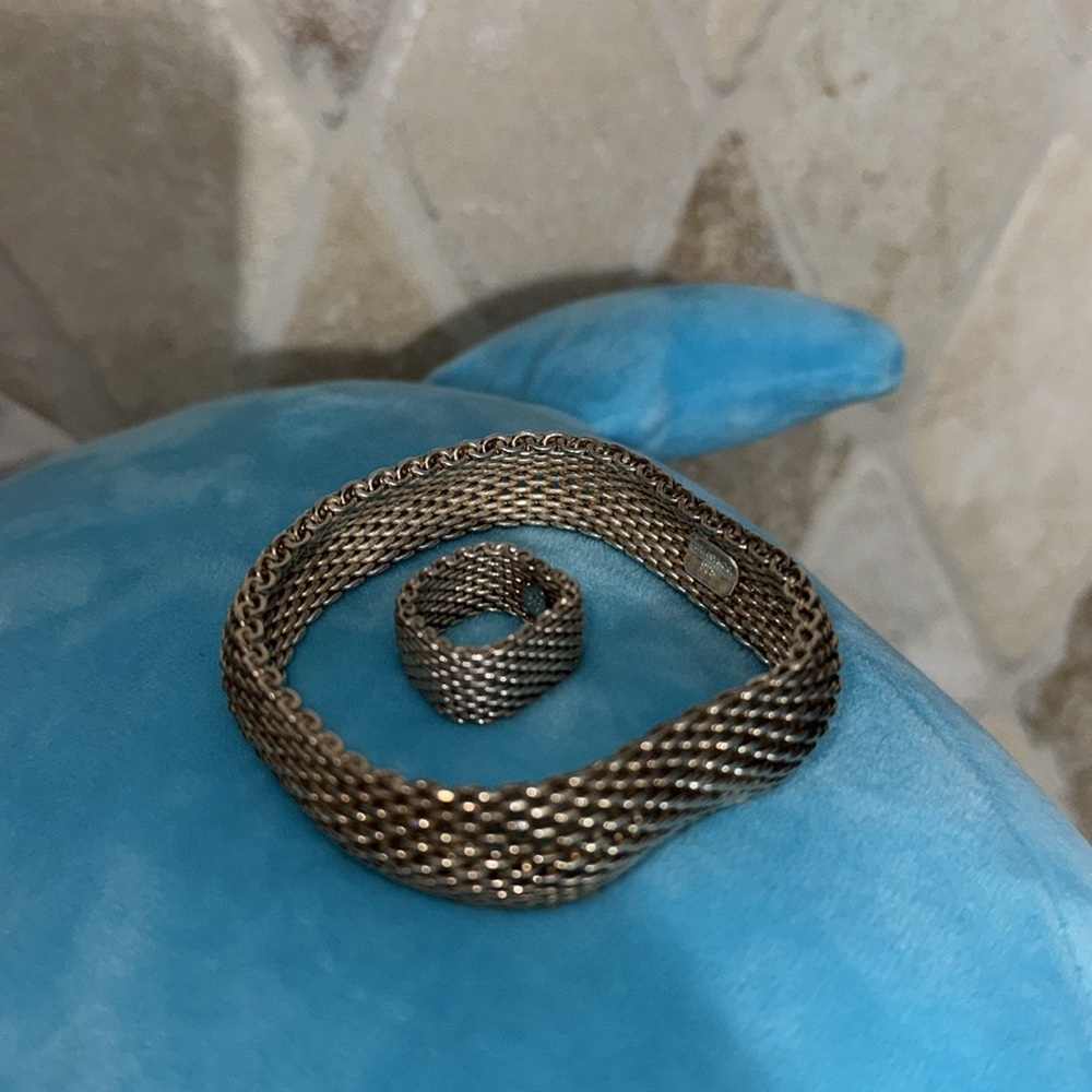 Tiffany & Co. 925 Sterling Silver Mesh Bracelet & Ring-Comes with Original Box - Picture 7 of 10